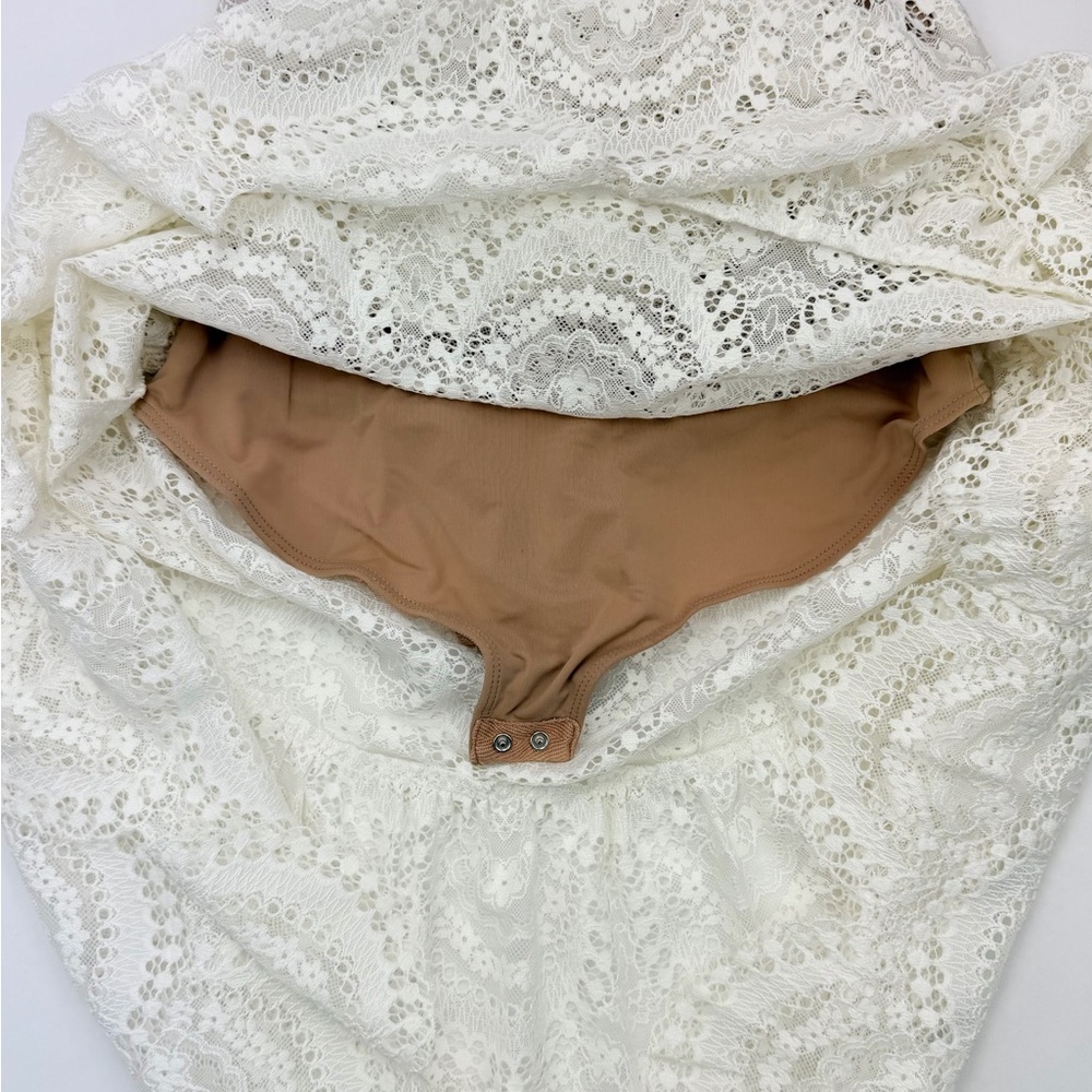 For Love & Lemons Rosalita Sheer Lace Midi Skirt Nude Built-In Snap Bodysuit XS - Picture 11 of 16